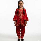 Kinder Bindallı für Mädchen – Rotes traditionelles Kına-Gecesi-Kleid mit goldenen Verzierungen