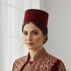 Bordeauxroter Fes im Bindallı-Stil – Traditioneller Hut für Henna-Abend & Hochzeit