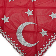 Bräutigam-Tuch Rot – traditionelles dreieckiges Tuch mit Mond- und Sternmotiv ca. 90 cm für Henna-Abend oder Hochzeit
