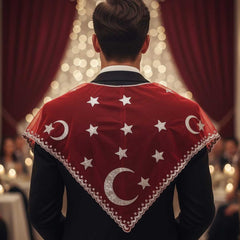 Bräutigam-Tuch Rot – traditionelles dreieckiges Tuch mit Mond- und Sternmotiv ca. 90 cm für Henna-Abend oder Hochzeit