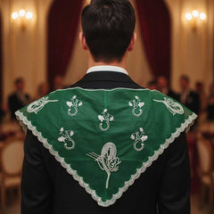 Bräutigam-Tuch Grün – traditionelles dreieckiges Tuch mit silbernen Motiven ca. 140 cm für Henna-Abend oder Hochzeit
