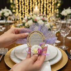 Magnetisches Hochzeitsgeschenk „Dügünümüze Hosgeldiniz“ – Elegantes Gastgeschenk mit Blumen & Tüll
