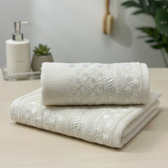 Baumwoll-Handtuch mit perlmuttfarben bestickter Spitze – Luxusausführung, 89×48 cm