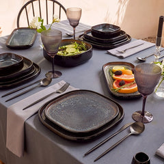 Karaca Earth Collection Galactic Shiny Black Tafelservice für 12 Personen, 55-teilig