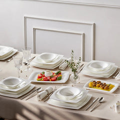 Karaca Fine Pearl Helen 58-teiliges Tafelservice für 12 Personen, eckig