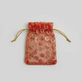 100 Stk.– Roter Organzabeutel 60×120 cm mit goldfarbenem Blumenmuster