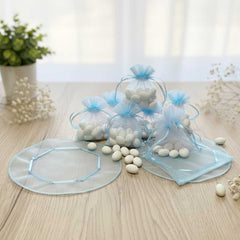 50 Stück Geschenkorganza-Beutel blau 24 cm, rund, Mandelzucker-Beutel, Mini-Organza-Beutel