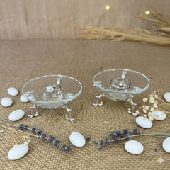 Double crystal glass silver ring holder, ring tray