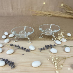 Double crystal glass silver ring holder, ring tray