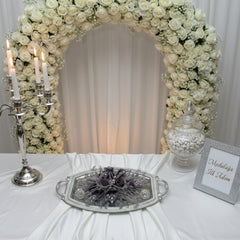 Verlobungstablett "Pearl & Crystal Shine" – Silber, mit Perlen- und Strasskette (45x32 cm)