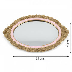 Elegantes Verlobungstablett – Oval mit Spiegel und Goldrand, Rosé, 39x26 cm