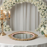 Elegantes Verlobungstablett – Oval mit Spiegel und Goldrand, Rosé, 39x26 cm