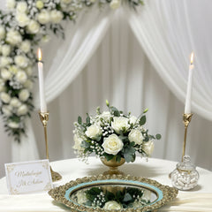 Elegantes Verlobungstablett – Oval mit Spiegel und Goldrand, Türkis, 39x26 cm