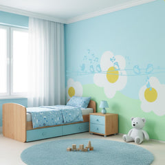 Velours Wandtattoo „Cik Cik“ – Samt Wandsticker 84 × 108 cm, hellblau