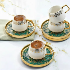 Karaca Verde – 12-teiliges Porzellan-Kaffeetassenset für 6 Personen (100 ml, Grün)