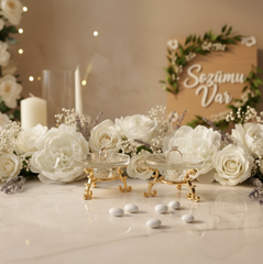 Porte bague argent verre double cristal, plateau bague, or