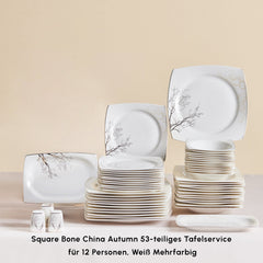 Karaca Square Bone China Autumn Tafelservice für 12 Personen, 53-teilig
