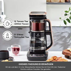 Caysever Robotea Pro 4-in-1 Teemaschine, Wasserkocher & Filterkaffeemaschine, 2500 W, Schwarz-Kupfer
