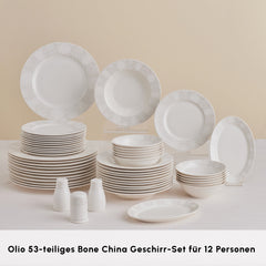 Karaca Forever Bone China New Olio Tafelservice für 12 Personen Weiss, 53-teilig