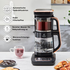 Caysever Robotea Pro 4-in-1 Teemaschine, Wasserkocher & Filterkaffeemaschine, 2500 W, Schwarz-Kupfer