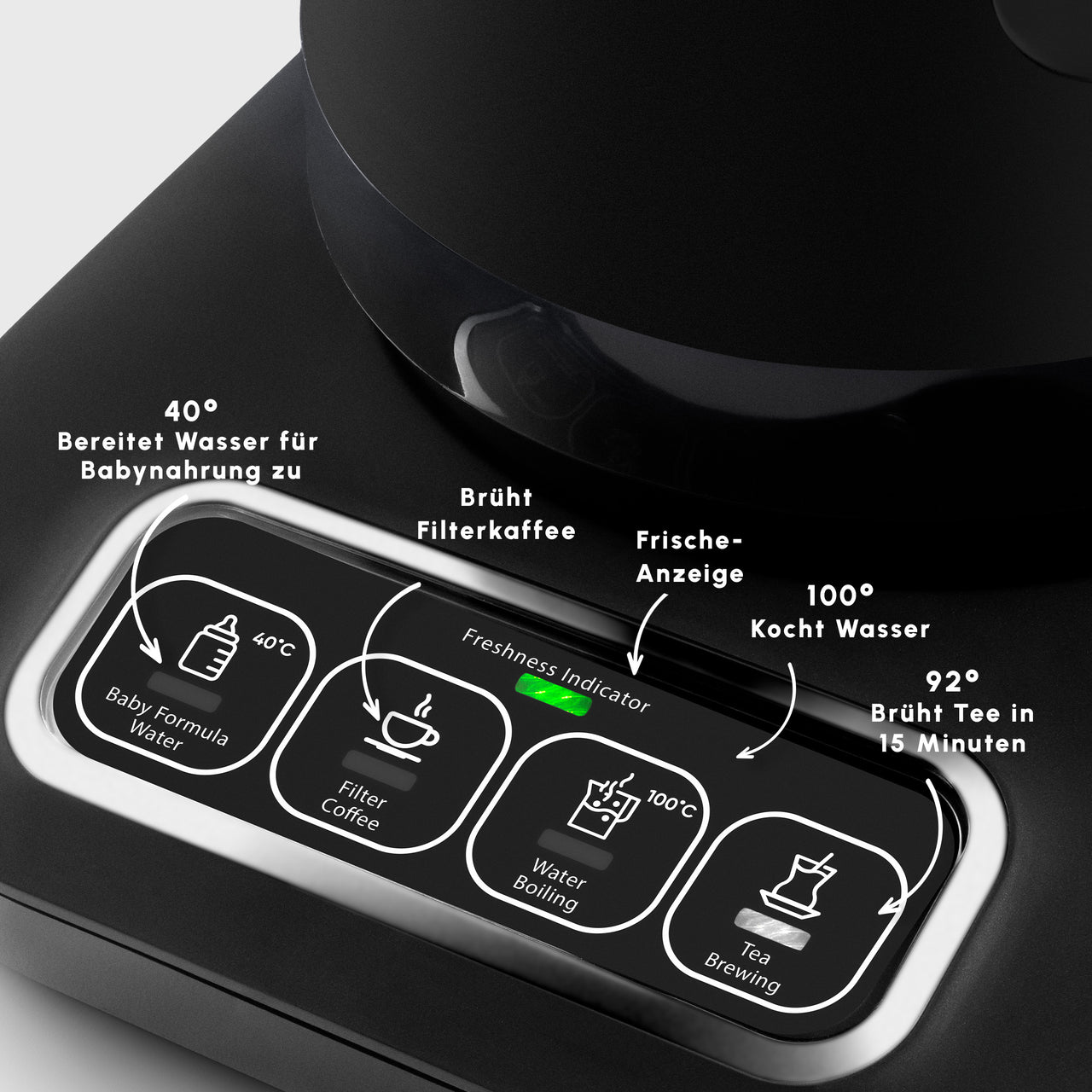 Caysever Robotea Pro Teekocher, 4-in-1 sprechender automatischer Teekocher, Chrome