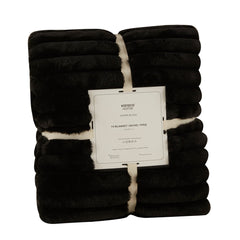 Karaca Stripe Sherpa Schwarze TV-Decke, 130 × 150 cm