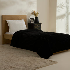 Karaca Stripe Sherpa Einzelbettdecke Schwarz, 150 × 200 cm