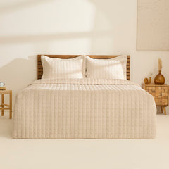 Karaca Alice Tagesdecken-Set für Doppelbett Beige, 3-teilig, 230 × 240 cm