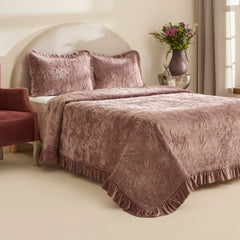 Karaca Audrey Tagesdecken-Set für Doppelbett Altrosa, 3-teilig, 230 × 240 cm