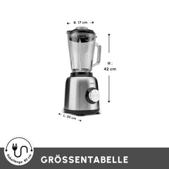 Karaca Inox Smoothie Blender mit Glasbehälter, 1,5 Liter, 1000 W