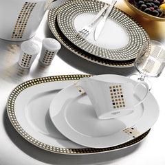 Kütahya Porzellan 97-teiliges "Iris" Premium Porzellan Geschirrset – Weiss, Gold, schwarz | Luxus-Tafelservice für 12 Personen