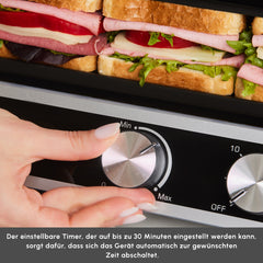 Karaca Nova Grill Kontaktgrill & Sandwich-Toaster mit Timer, 2000 W, Inox