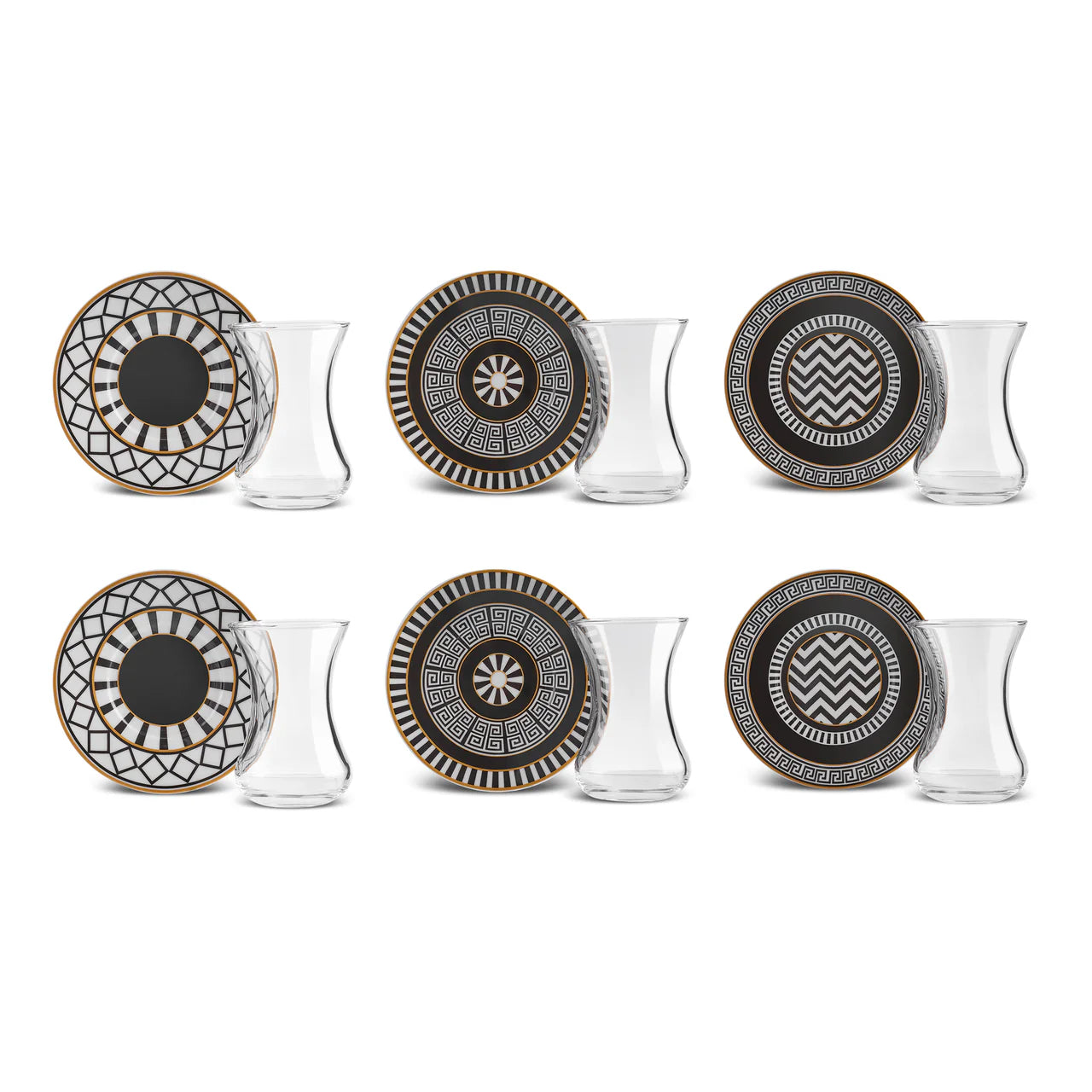 Karaca Helenstik 12-teiliges Teeglas-Set, Schwarz Gold