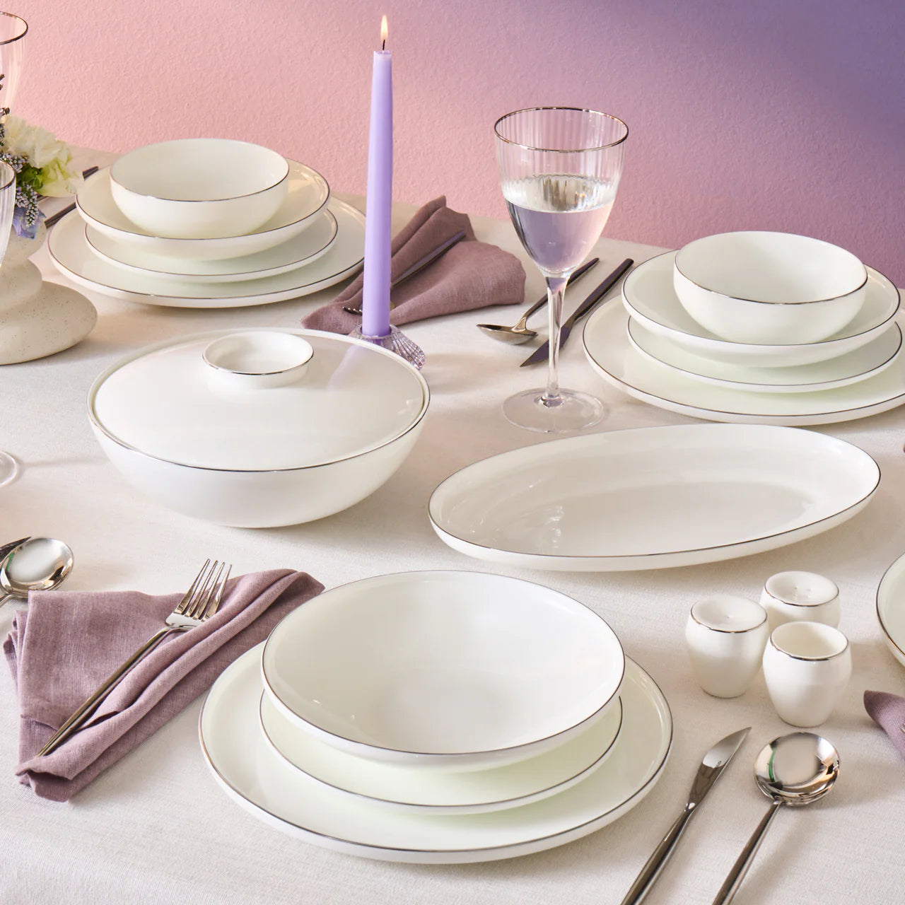 Karaca New Meridian Platin Geschirrset, 55-teilig für 12 Personen