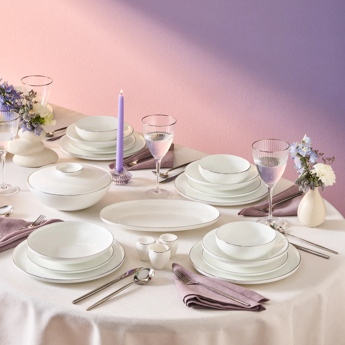 Karaca New Meridian Platin Geschirrset, 55-teilig für 12 Personen