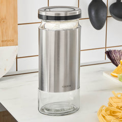 Karaca Stellum Vorratsglas aus Glas mit Deckel, Creme/Inox, 1210 ml