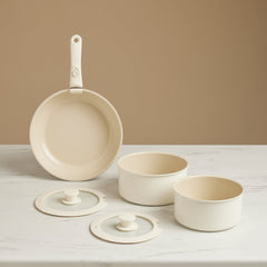 Karaca Comfort Keramik-Kochgeschirr-Set mit abnehmbarem Griff Creme, 6-teilig