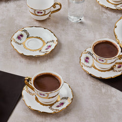 Karaca Royal Bone Elizabeth Espressotassen-Set für 6 Personen, 12-teilig, 90 ml