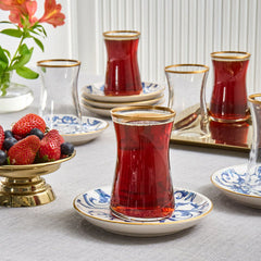 Karaca Mare – 12-teiliges Glas-Türkisches Tee-Set für 6 Personen (170 ml, transparent)