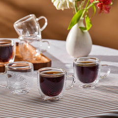 Karaca Olivier – 6-teiliges doppelwandiges Espresso- & Türkisches Kaffeetassen-Set, 80 ml, klar