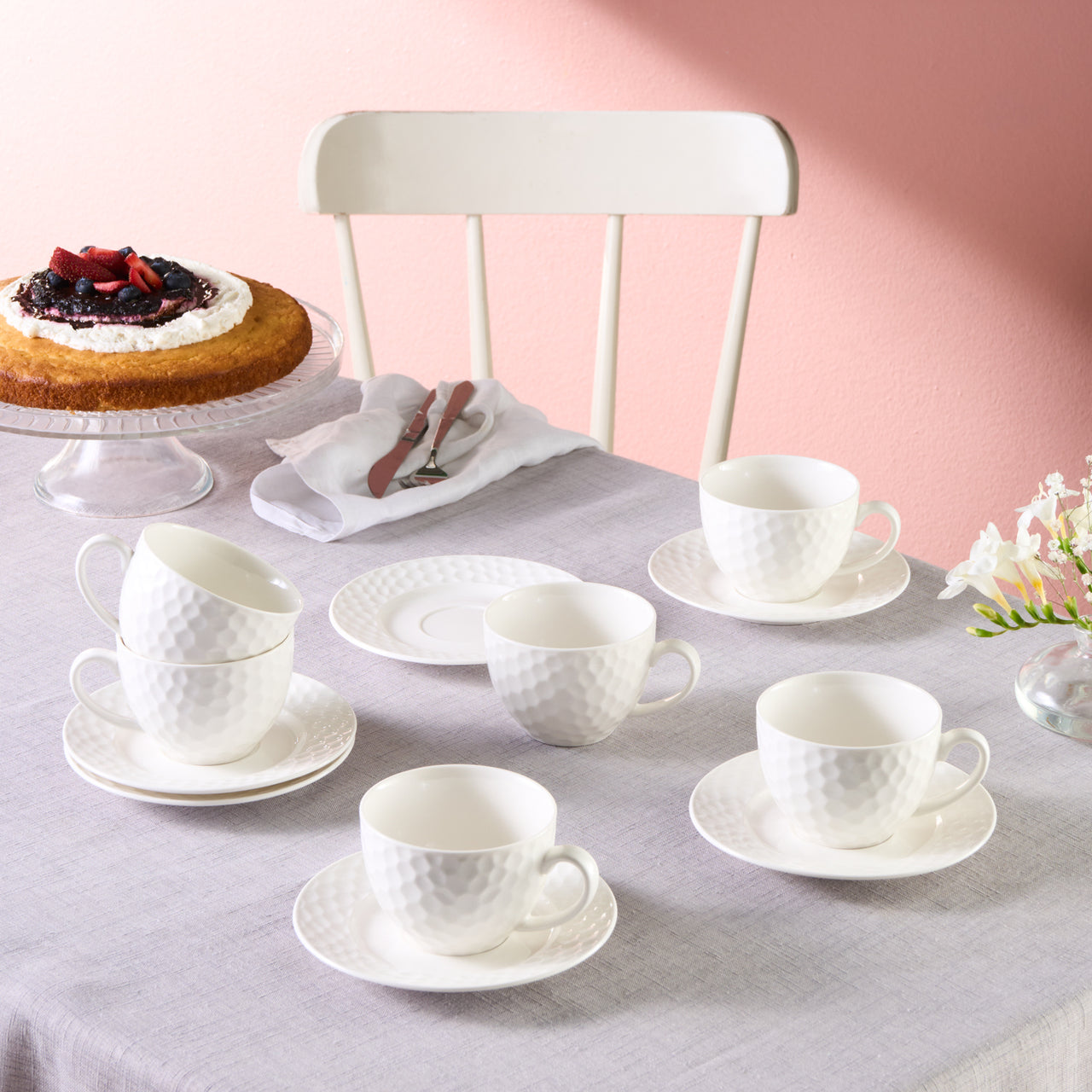 Karaca Nora Embossed Teetassen-Set für 6 Personen, 220 ml