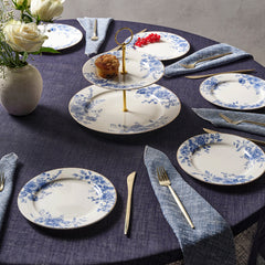 Karaca Delft Bone China Servierset mit Etagere für 6 Personen Blau, 8-teilig
