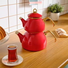 Karaca Retro Emaille Teekannen-Set Rot, 3-teilig