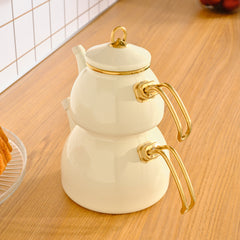 Karaca Retro Emaille Teekannen-Set Creme, 3-teilig
