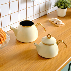 Karaca Retro Emaille Teekannen-Set Creme, 3-teilig