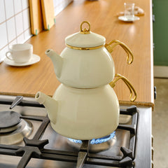 Karaca Retro Emaille Teekannen-Set Creme, 3-teilig