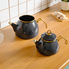 Karaca Retro Emaille Teekannen-Set Anthrazit, 3-teilig