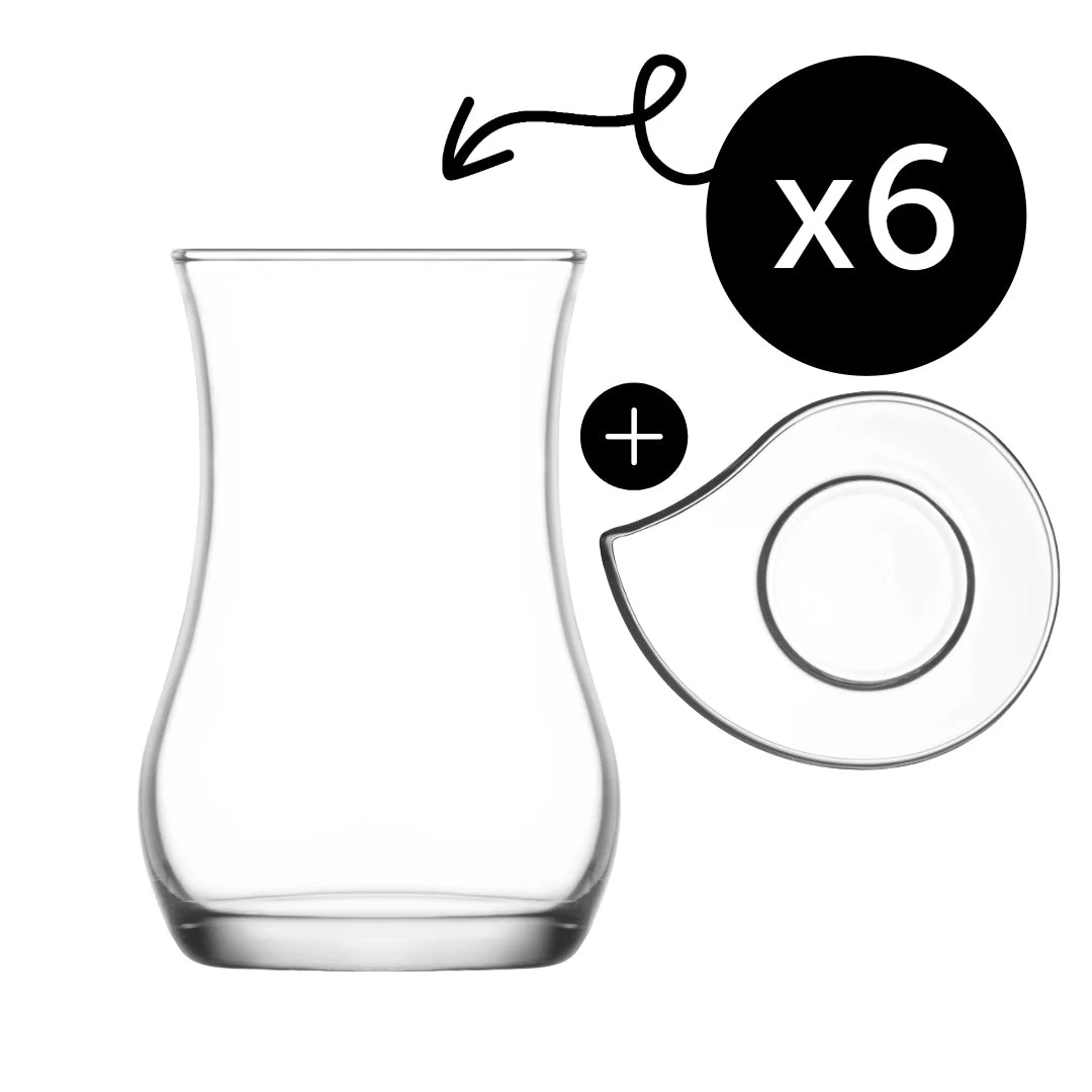 LAV Eva 12-teiliges türkisches Teeglas Set – Mit Gläsern und Untertassen aus Glas