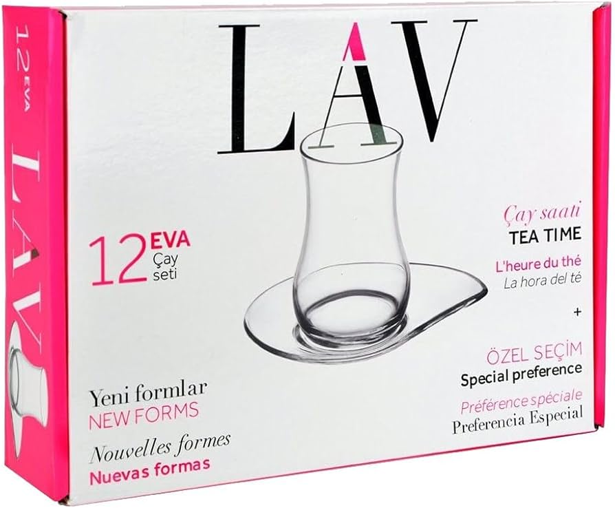 LAV Eva 12-teiliges türkisches Teeglas Set – Mit Gläsern und Untertassen aus Glas