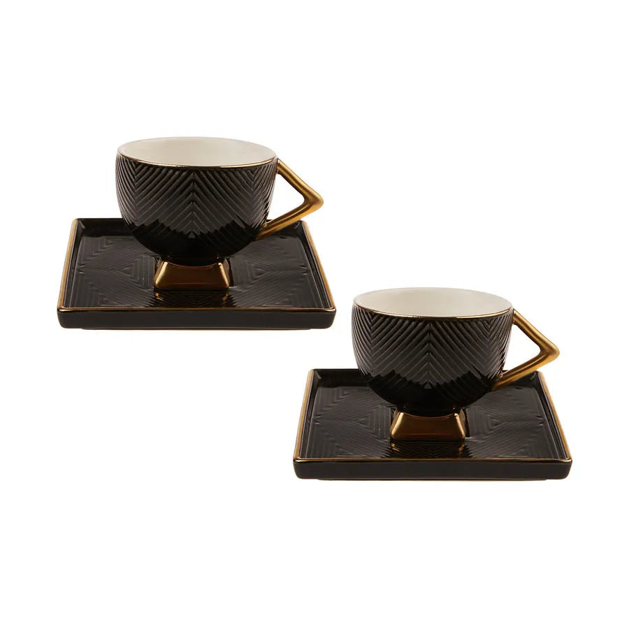 Karaca Art Deco Black Schwarzes 2 Personen Espressotassen Set